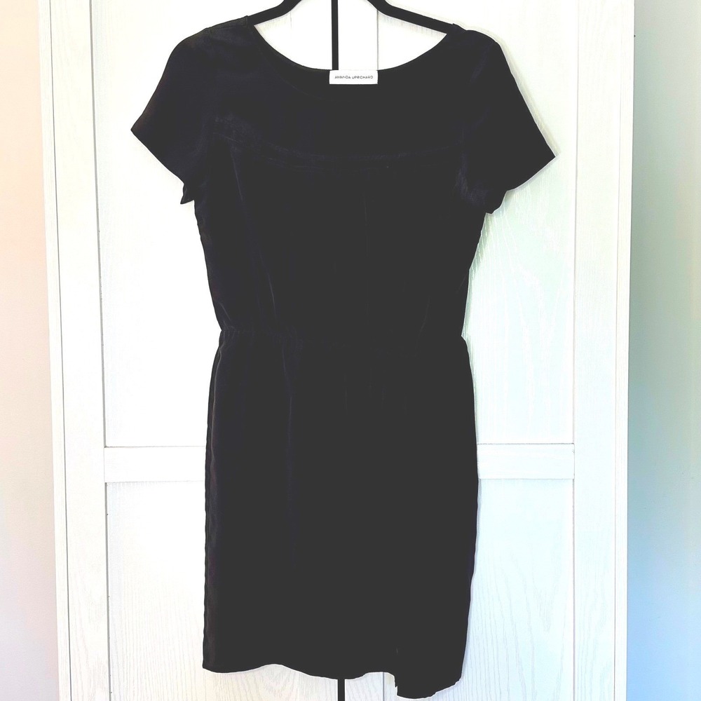 Amanda Uprichard Black Silk Mini Cocktail Dress Short Sleeve‎ Size Small Party